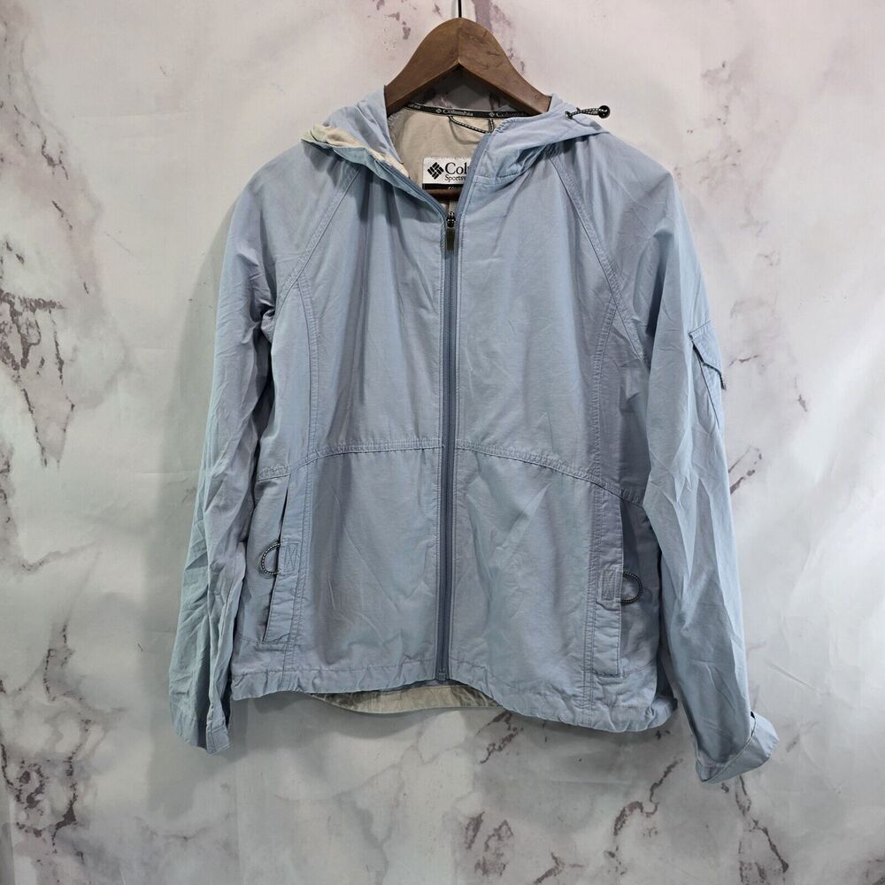 Columbia Jacket Womens Medium Light Blue Utility Hooded Zip Cotton Vtg